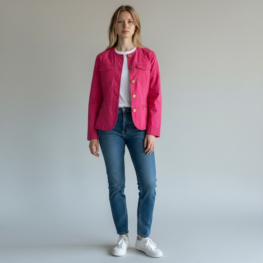 Ann Taylor Loft Petites Women Pink Utility Jacket Button Front Size 6P Pocketed
